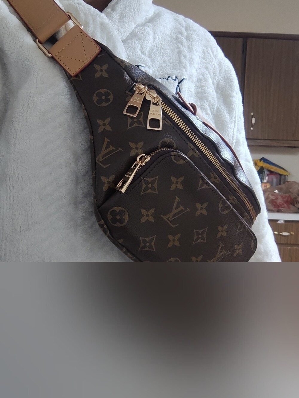Source Unknown Brown Monogram Belt Bag with Tan Strap and Gold Hardware